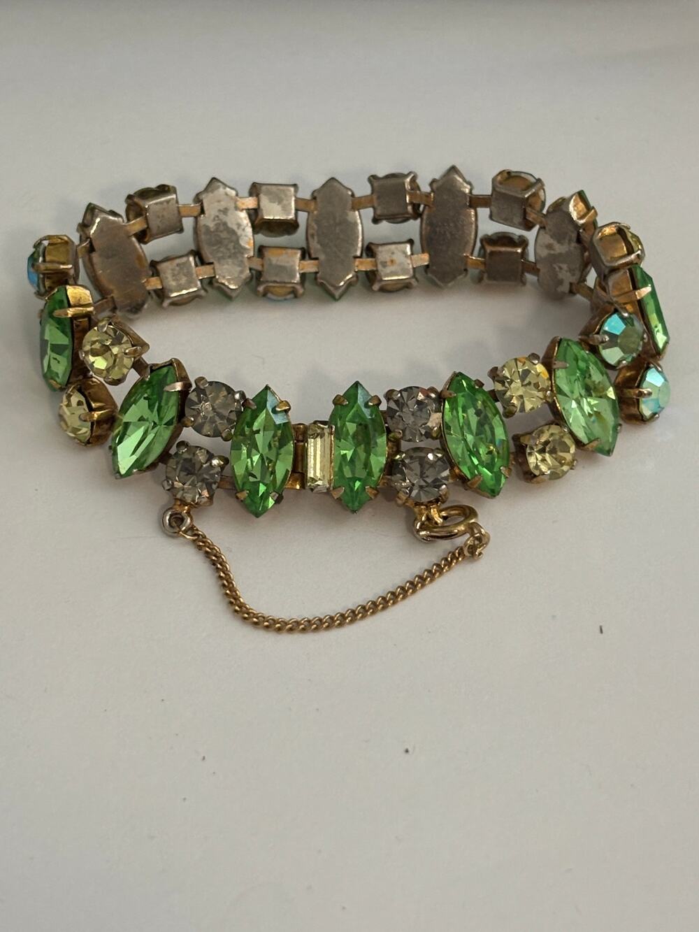 Vintage Regency Green Rhinestone Bracelet Signed